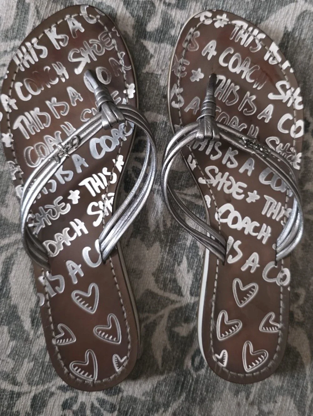 Coach Poppy Sandal Flip Flop Silver